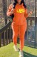 Orange Casual Print Letter Hooded Collar Long Sleeve Two Pieces