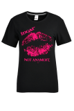 Black Casual Daily Lips Printed Patchwork Letter O Neck T-Shirts