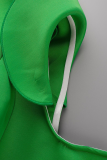 Green Street Solid Flounce One Shoulder Pencil Skirt Dresses