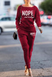 Pink Casual Street Print Patchwork O Neck Long Sleeve Two Pieces