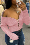 Pink Casual Solid Patchwork Buckle Cardigan Collar Tops