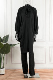 Rose Red Casual Solid Bandage Patchwork Half A Turtleneck Long Sleeve Two Pieces
