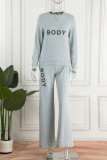 Pink Casual Letter Print Basic O Neck Long Sleeve Two Pieces