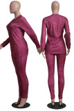 Grey Casual Print Patchwork O Neck Long Sleeve Two Pieces