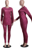Grey Casual Print Patchwork O Neck Long Sleeve Two Pieces