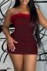 Burgundy Sexy Solid Patchwork Backless Strapless Sleeveless Dress Dresses