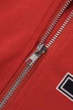 Red Casual Letter Print Patchwork Zipper Collar Long Sleeve Two Pieces