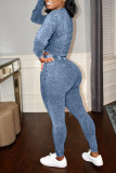 Grey Casual Print Patchwork O Neck Long Sleeve Two Pieces