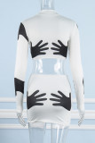 Green Sexy Print Patchwork Turtleneck Long Sleeve Two Pieces