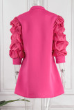 Yellow Elegant Solid Patchwork Fold Zipper Cardigan Collar A Line Dresses