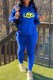 Blue Casual Print Letter Hooded Collar Long Sleeve Two Pieces