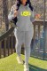 Grey Casual Print Letter Hooded Collar Long Sleeve Two Pieces