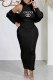 Black Elegant Print Letter O Neck Long Sleeve Two Pieces