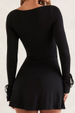 Apricot Sexy Solid Bandage Patchwork Slit Square Collar A Line Dresses