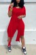 Red Casual Solid Patchwork Half Sleeve Two Pieces