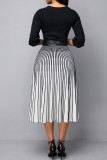 Black Casual Striped Print Patchwork O Neck A Line Dresses