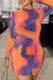 Orange Sexy Print Patchwork See-through Half A Turtleneck Pencil Skirt Dresses