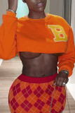 Orange Casual Street Solid Embroidered Patchwork O Neck Tops