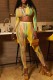 Yellow Casual Print Patchwork Turndown Collar Long Sleeve Two Pieces