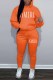 Orange Casual Print Letter Hooded Collar Long Sleeve Two Pieces