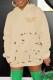 Light Khaki Street Print Letter Hooded Collar Tops