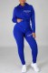 Blue Casual Print Letter Hooded Collar Long Sleeve Two Pieces