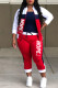 Red Casual Print Patchwork Cardigan Collar Long Sleeve Two Pieces