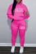 Rose Red Casual Print Letter Hooded Collar Long Sleeve Two Pieces