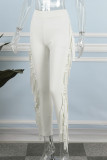 Red Sexy Solid Tassel Skinny High Waist Pencil Solid Color Bottoms