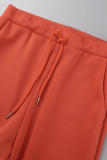 Orange Red Casual Solid Patchwork Zipper Collar Long Sleeve Two Pieces