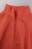 Orange Red Casual Solid Patchwork Zipper Collar Long Sleeve Two Pieces