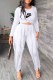 White Casual Print Tassel Letter O Neck Long Sleeve Two Pieces