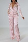 Red Casual Solid Patchwork Turndown Collar Long Sleeve Two Pieces