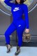 Blue Street Print Letter O Neck Long Sleeve Two Pieces