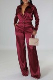 Red Casual Solid Patchwork Turndown Collar Long Sleeve Two Pieces