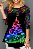 Glitter Gold Casual Print Sequins Patchwork O Neck T-Shirts