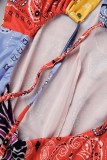Orange Sexy Casual Print Hollowed Out V Neck Skinny Jumpsuits
