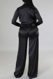 Red Casual Solid Patchwork Turndown Collar Long Sleeve Two Pieces