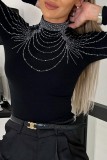 Black Casual Solid Patchwork Hot Drill Turtleneck Tops