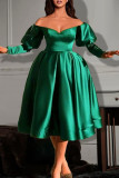 Green Elegant Solid Patchwork Off the Shoulder A Line Dresses