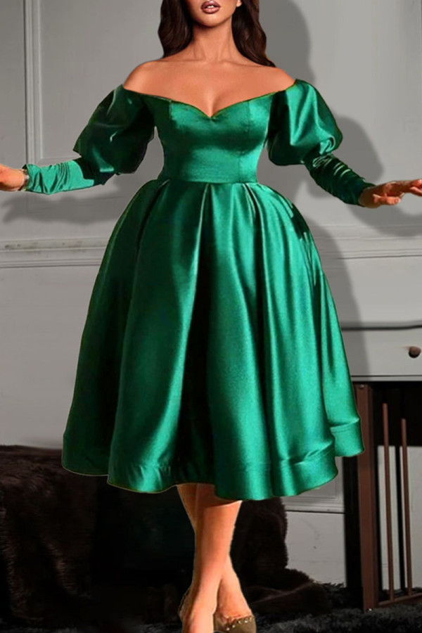 Green Elegant Solid Patchwork Off the Shoulder A Line Dresses