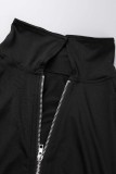 Black Casual Solid Patchwork Zipper Collar Skinny Jumpsuits