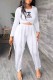 White Casual Print Tassel Letter O Neck Long Sleeve Two Pieces