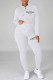 White Casual Print Letter Hooded Collar Long Sleeve Two Pieces