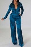 Red Casual Solid Patchwork Turndown Collar Long Sleeve Two Pieces