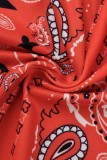 Orange Sexy Casual Print Hollowed Out V Neck Skinny Jumpsuits