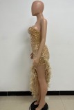 White Sexy Formal Patchwork Sequins Feathers Backless Strapless Evening Dress Dresses