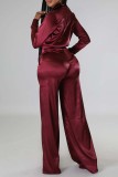 Red Casual Solid Patchwork Turndown Collar Long Sleeve Two Pieces
