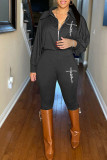 Apricot Casual Print Patchwork Zipper Turndown Collar Regular Jumpsuits