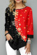 Black Red Casual Print Patchwork O Neck Tops